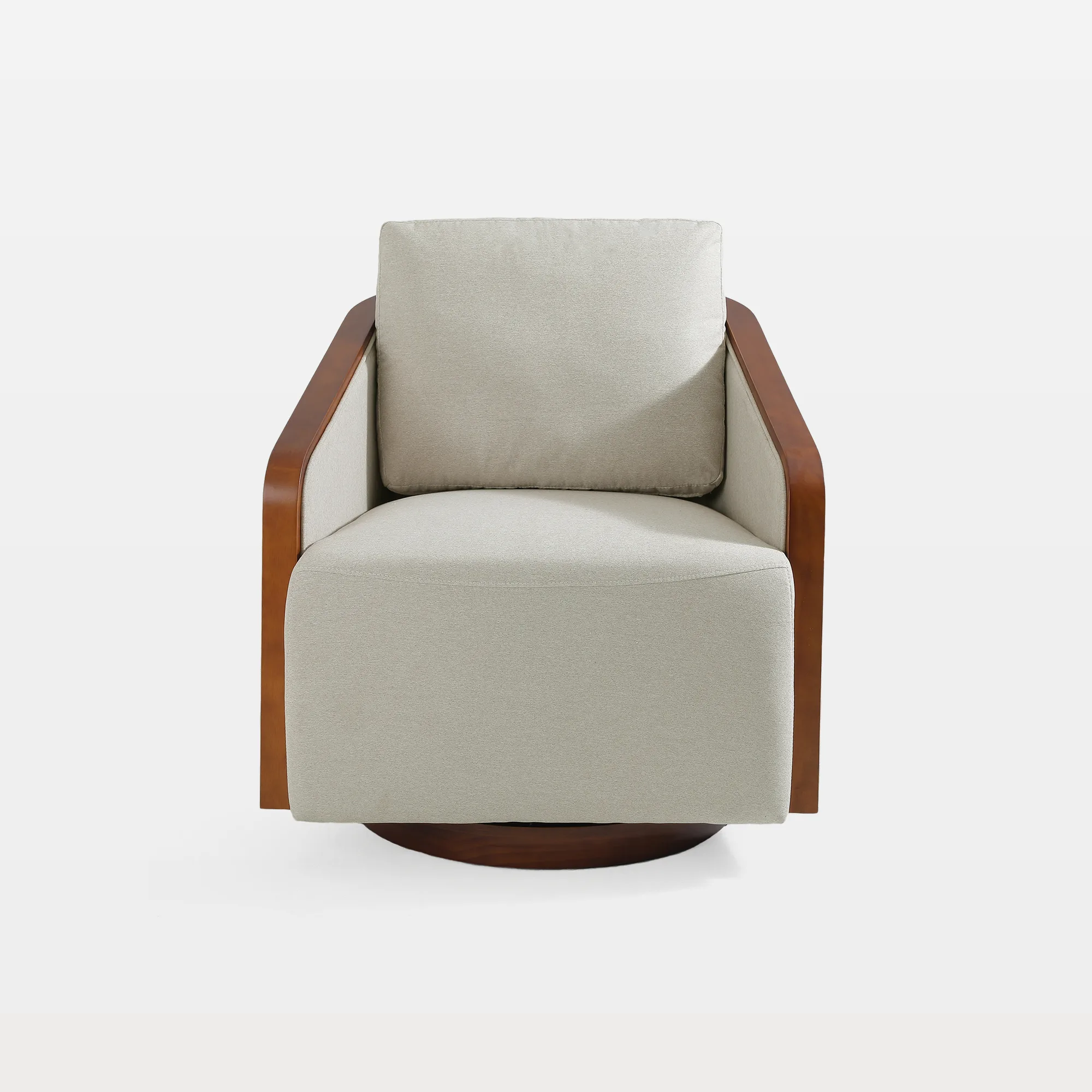 ch0053-overstuffed-swivel-barrel-chair-with-wooden-base.jpg Cadmere Overstuffed Swivel Barrel Chair with Wooden Base - Image 1