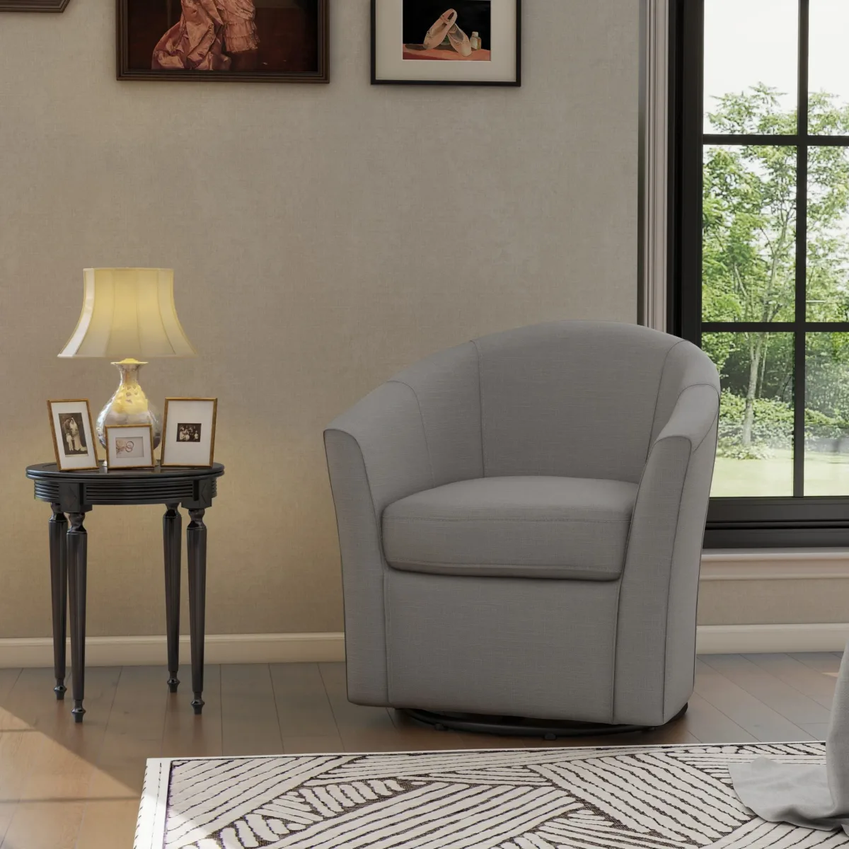 Kianor Modern Linen Blend Swivel Barrel Chair - Image 3