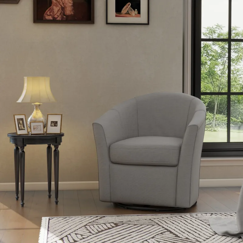 Kianor Modern Linen Blend Swivel Barrel Chair - Image 3
