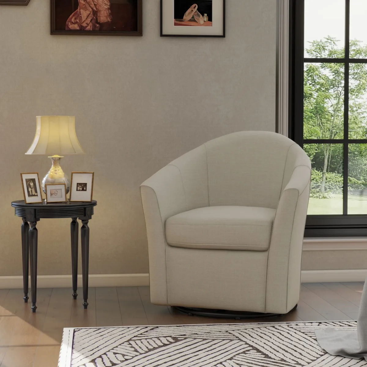 Kianor Modern Linen Blend Swivel Barrel Chair - Image 4