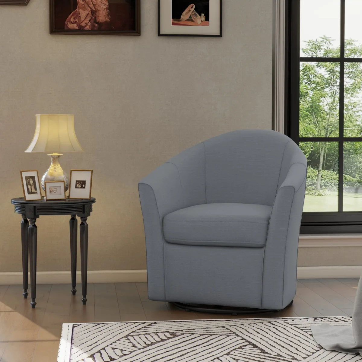 Kianor Modern Linen Blend Swivel Barrel Chair - Image 2
