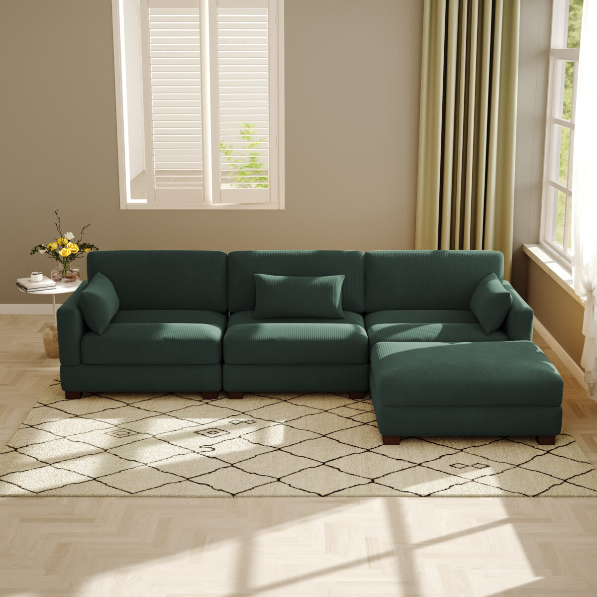 Auralyn 125″ 4-Piece Modular Corduroy L-Shape Sectional Sofa - Image 9