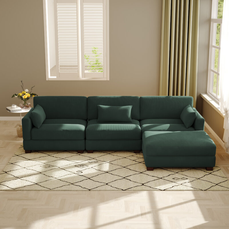 Auralyn 125″ 4-Piece Modular Corduroy L-Shape Sectional Sofa - Image 9