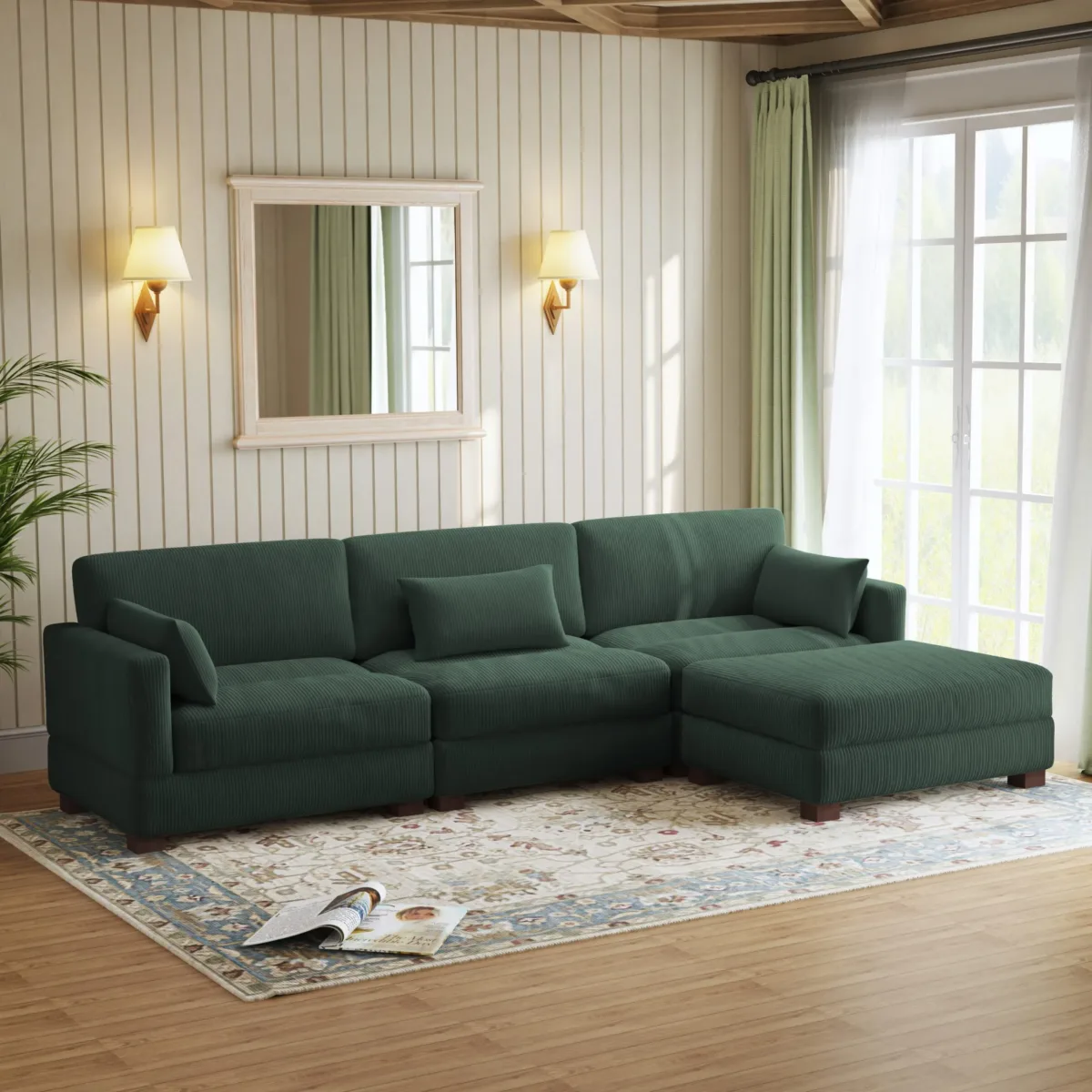 Auralyn 125″ 4-Piece Modular Corduroy L-Shape Sectional Sofa - Image 3