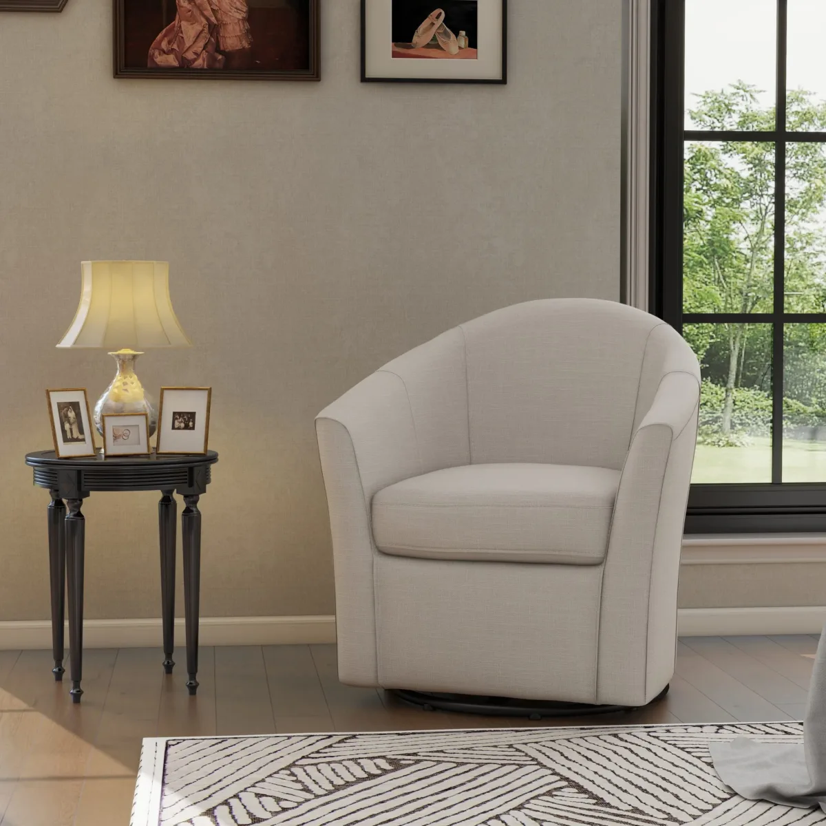 Kianor Modern Linen Blend Swivel Barrel Chair - Image 7