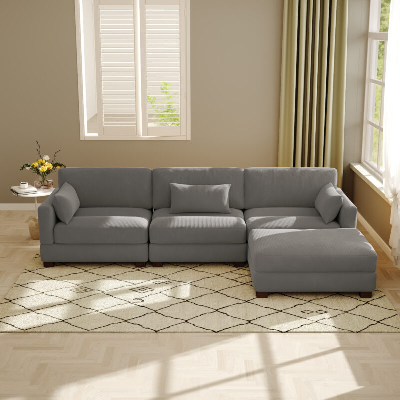 Auralyn 125″ 4-Piece Modular Corduroy L-Shape Sectional Sofa - Image 7