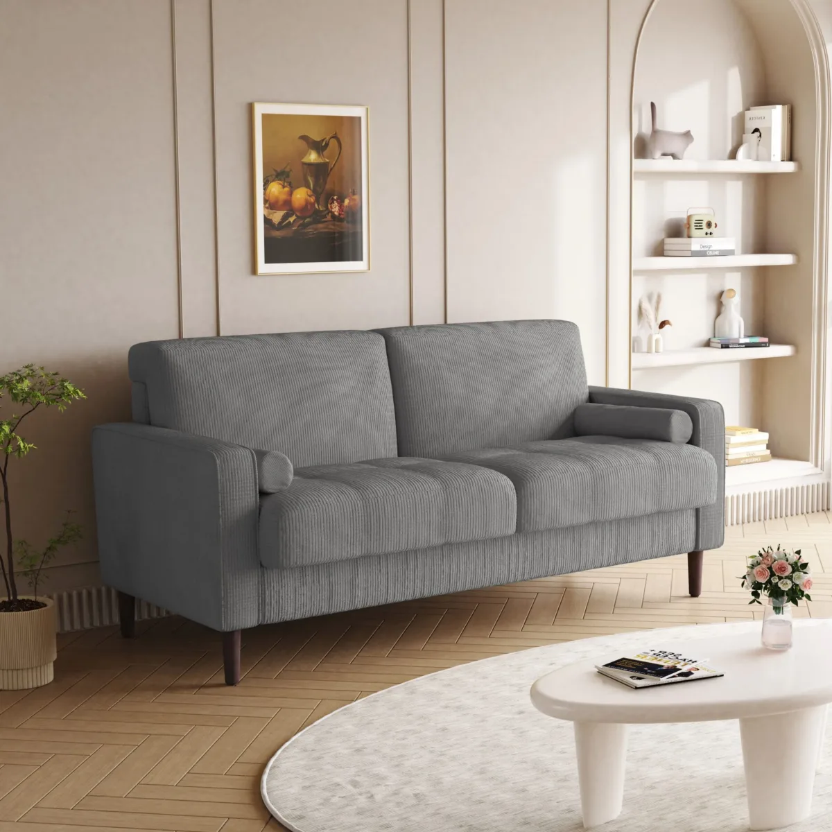Tavian 61.8" Tufted Corduroy Loveseat with Pillows - Image 4