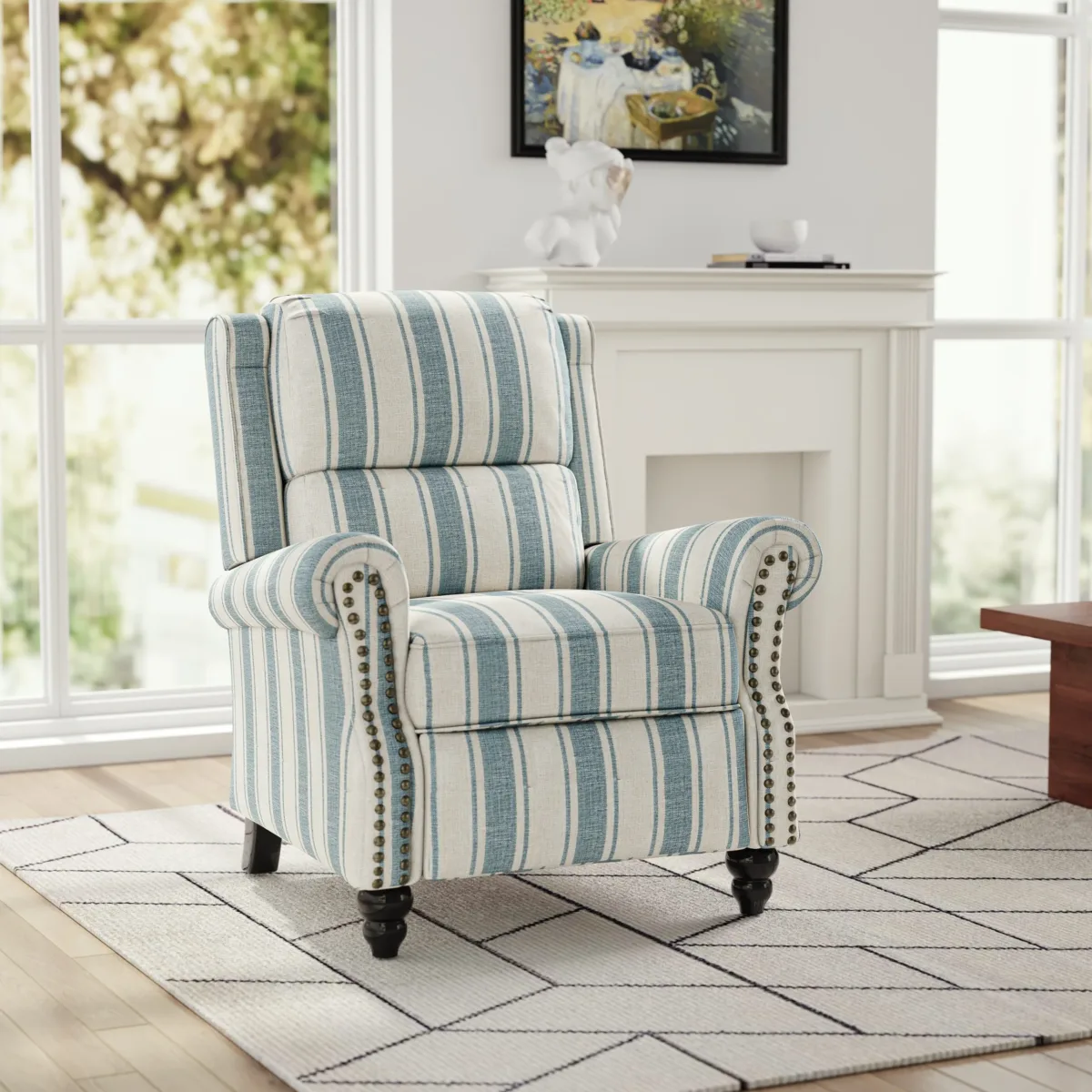 Kaelum Vintage Rolled Arms Recliner with Footrest - Image 4