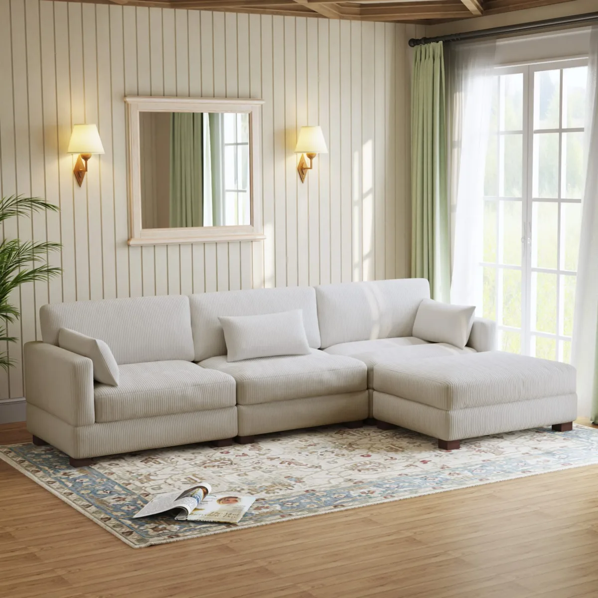 Auralyn 125″ 4-Piece Modular Corduroy L-Shape Sectional Sofa - Image 2