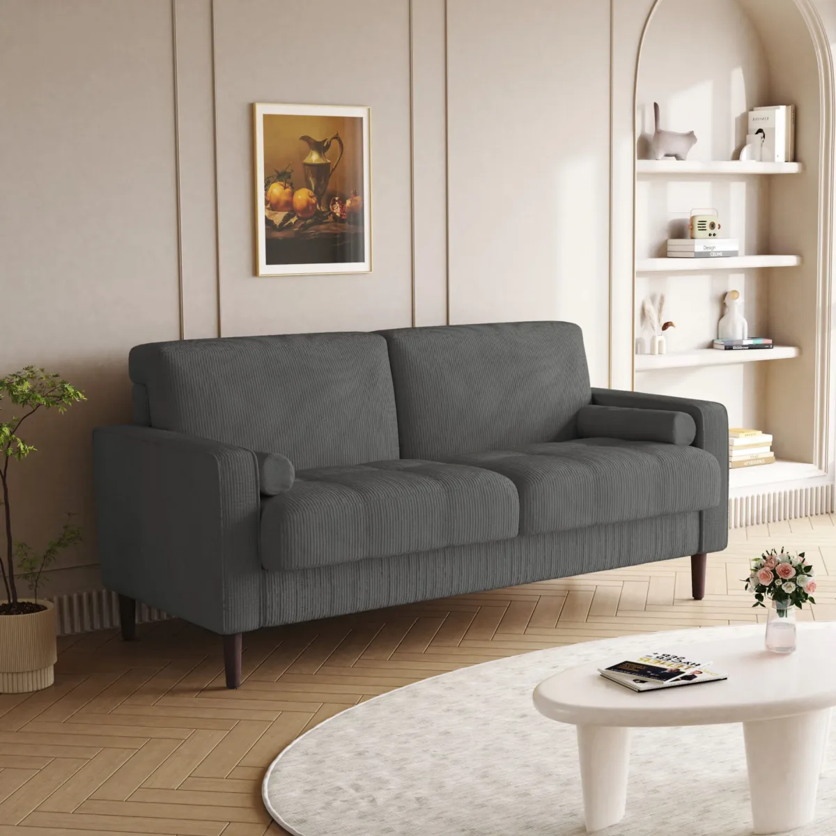 Tavian 61.8" Tufted Corduroy Loveseat with Pillows - Image 6