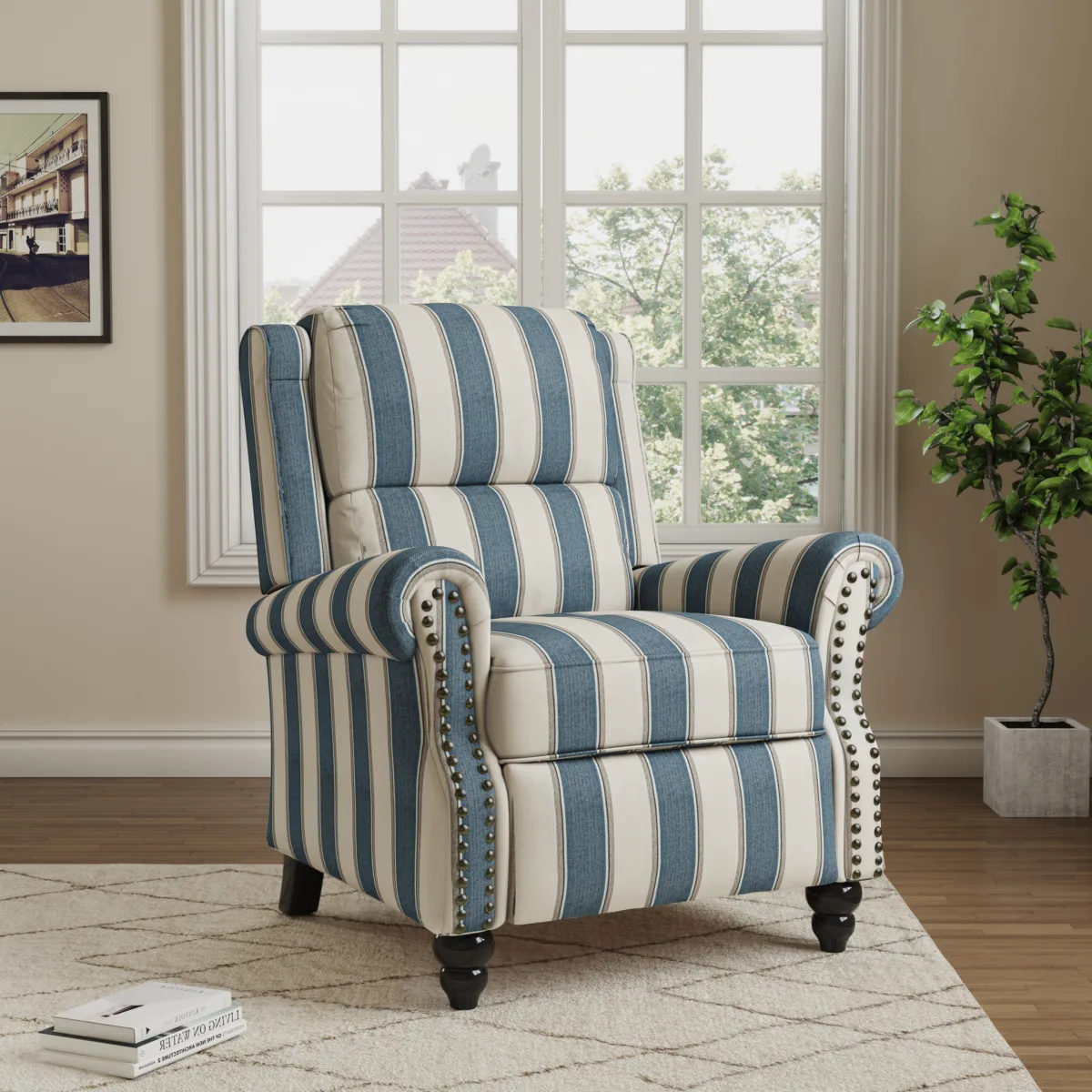 Kaelum Vintage Rolled Arms Recliner with Footrest - Image 5