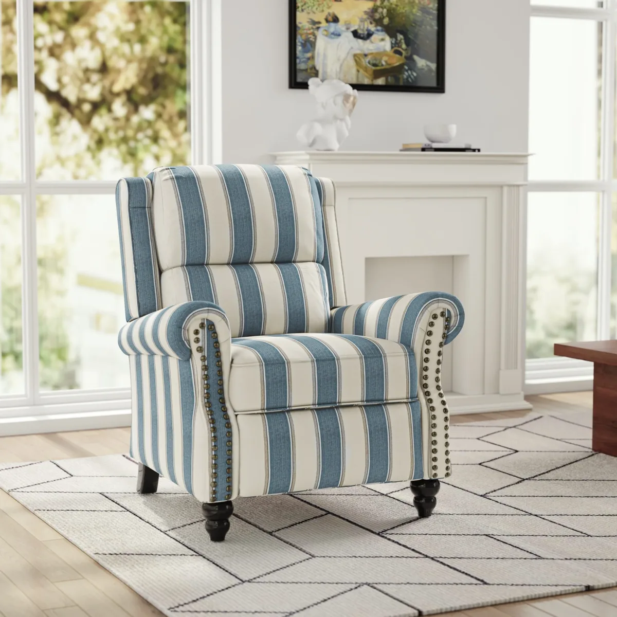 Kaelum Vintage Rolled Arms Recliner with Footrest - Image 3