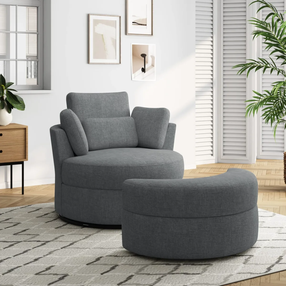 Elarae Swivel Barrel Chair with Storage Ottoman & Pillows - Image 8