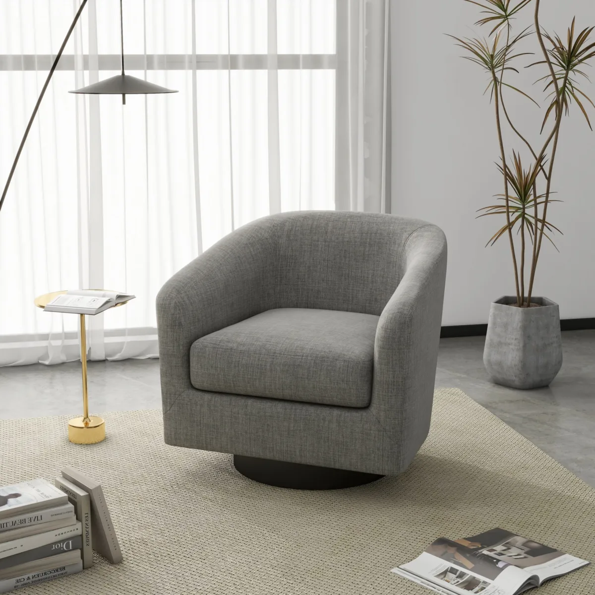 Cavian Mid-Century Modern Swivel Barrel Chair - Image 5