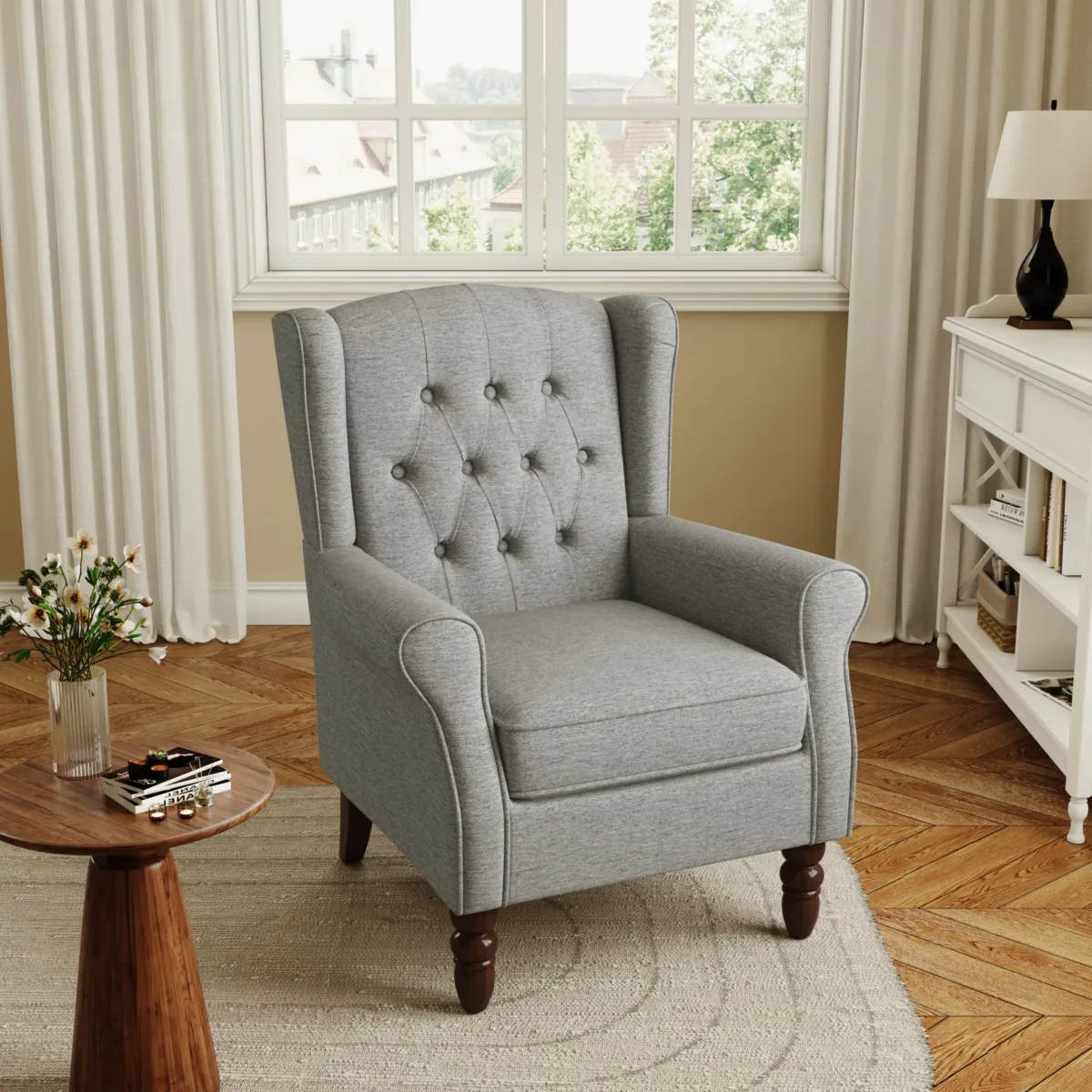 Orvale Button Tufted Upholstered Wingback Armchair - Image 2