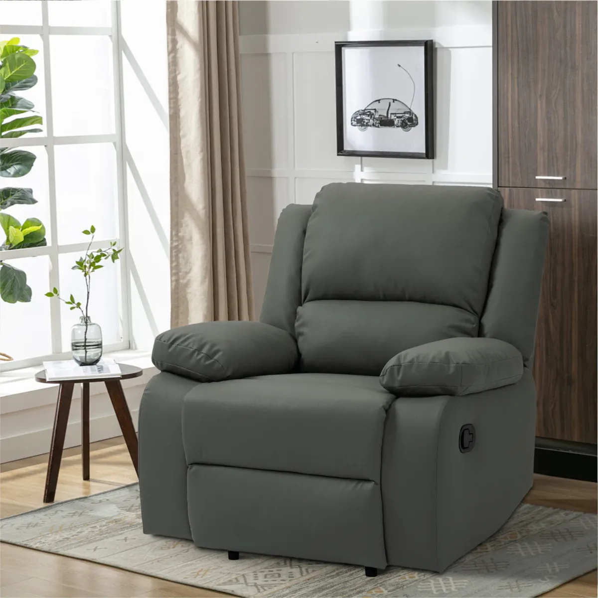 Nyxos Overstuffed Faux Leather Manual Recliner - Image 6