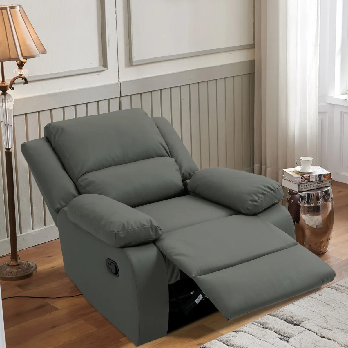 Nyxos Overstuffed Faux Leather Manual Recliner - Image 7