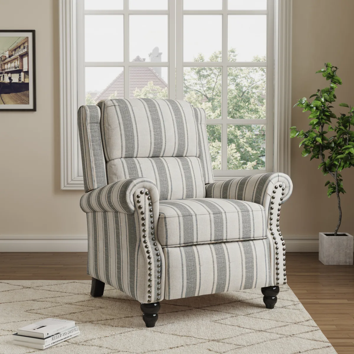 Kaelum Vintage Rolled Arms Recliner with Footrest - Image 3
