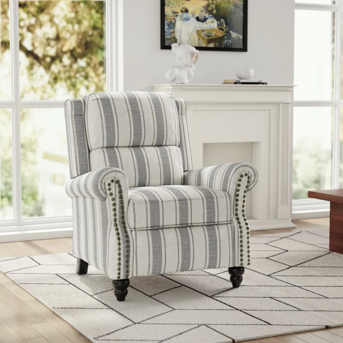 Kaelum Vintage Rolled Arms Recliner with Footrest - Image 2