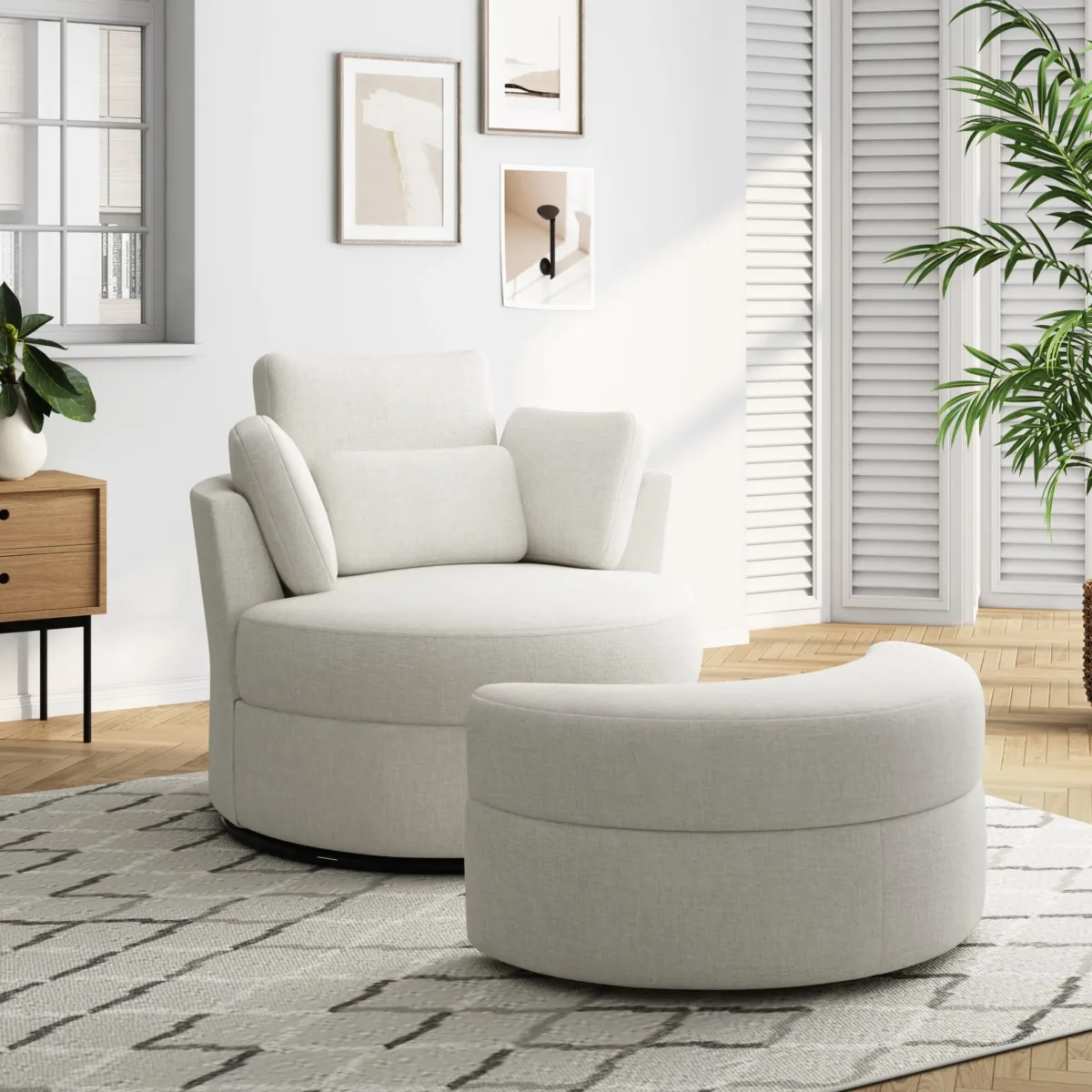 Elarae Swivel Barrel Chair with Storage Ottoman & Pillows - Image 7