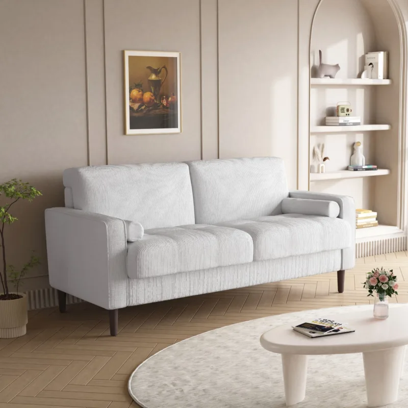 Tavian 61.8" Tufted Corduroy Loveseat with Pillows - Image 7
