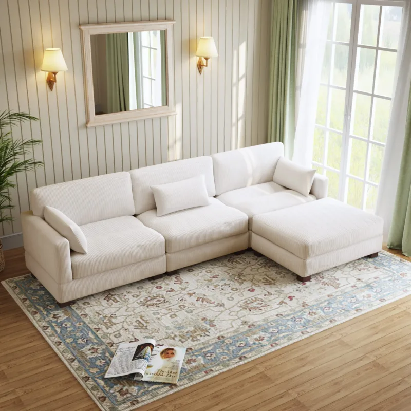 Auralyn 125″ 4-Piece Modular Corduroy L-Shape Sectional Sofa - Image 5