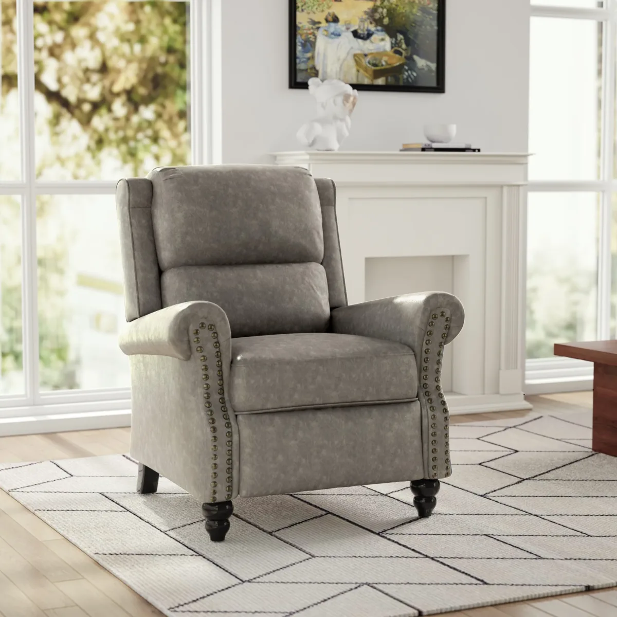 Kaelum Vintage Rolled Arms Recliner with Footrest - Image 6