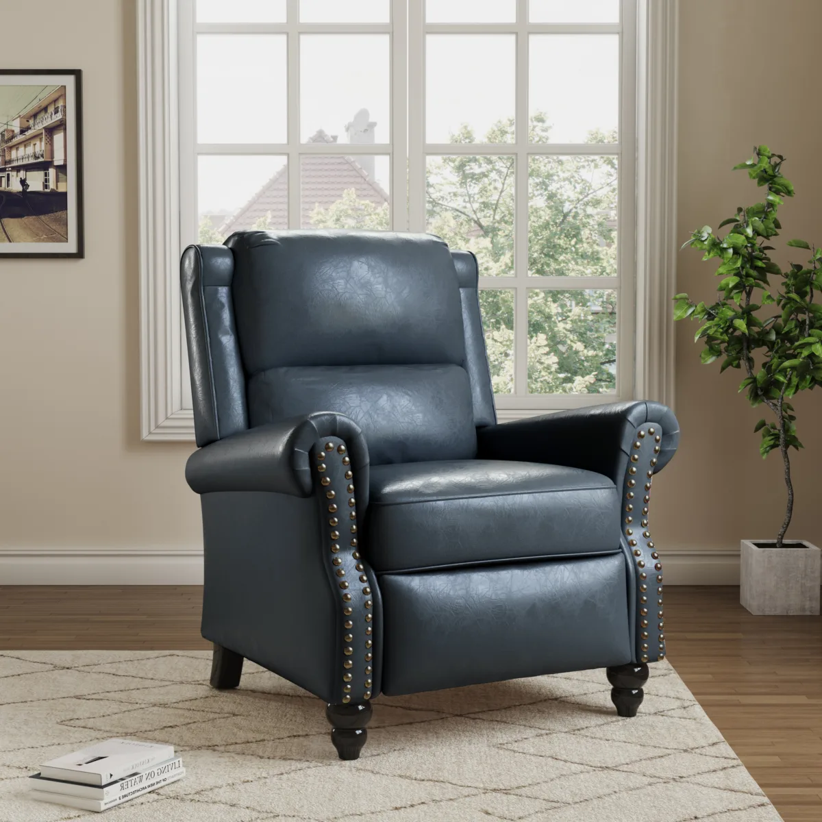 Kaelum Vintage Rolled Arms Recliner with Footrest - Image 7