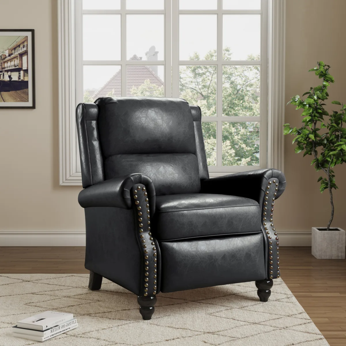 Kaelum Vintage Rolled Arms Recliner with Footrest - Image 6