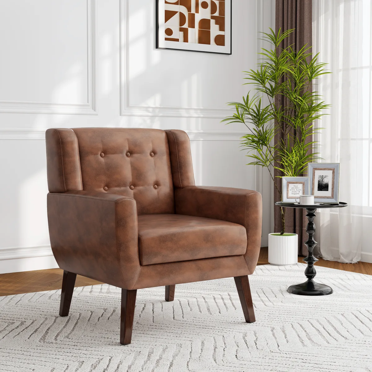 Orsona Button Tufted Faux Leather Accent Chair - Image 4