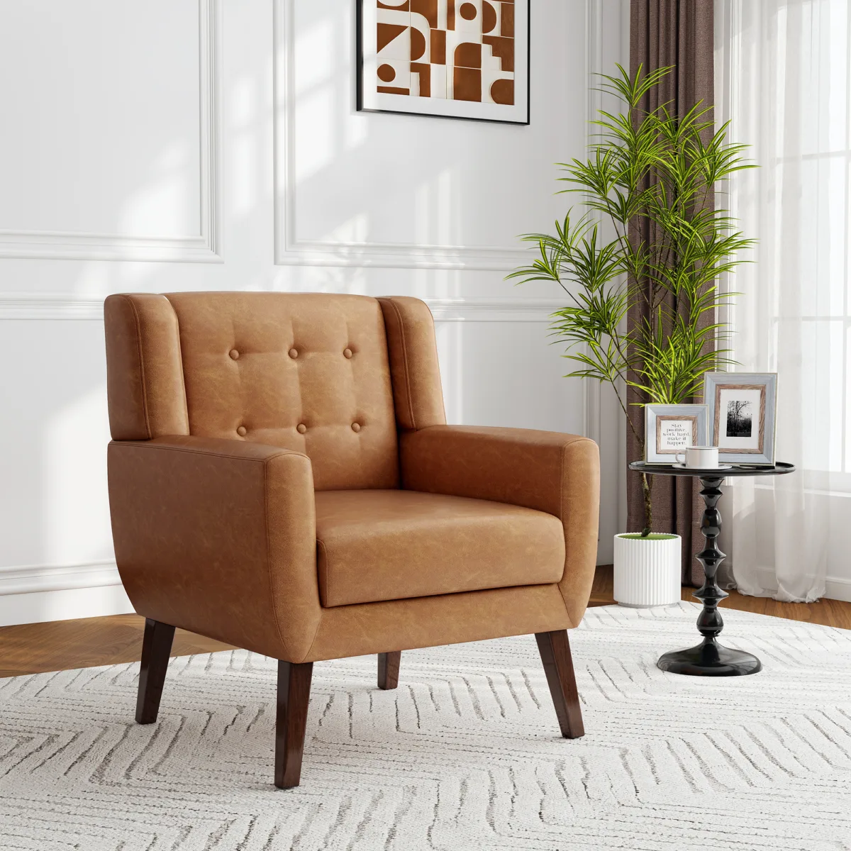 Orsona Button Tufted Faux Leather Accent Chair - Image 2