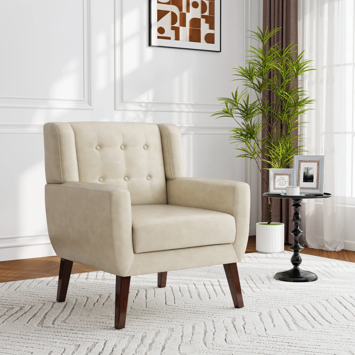 Orsona Button Tufted Faux Leather Accent Chair - Image 6