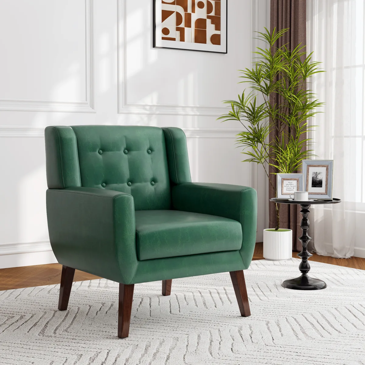 Orsona Button Tufted Faux Leather Accent Chair - Image 3