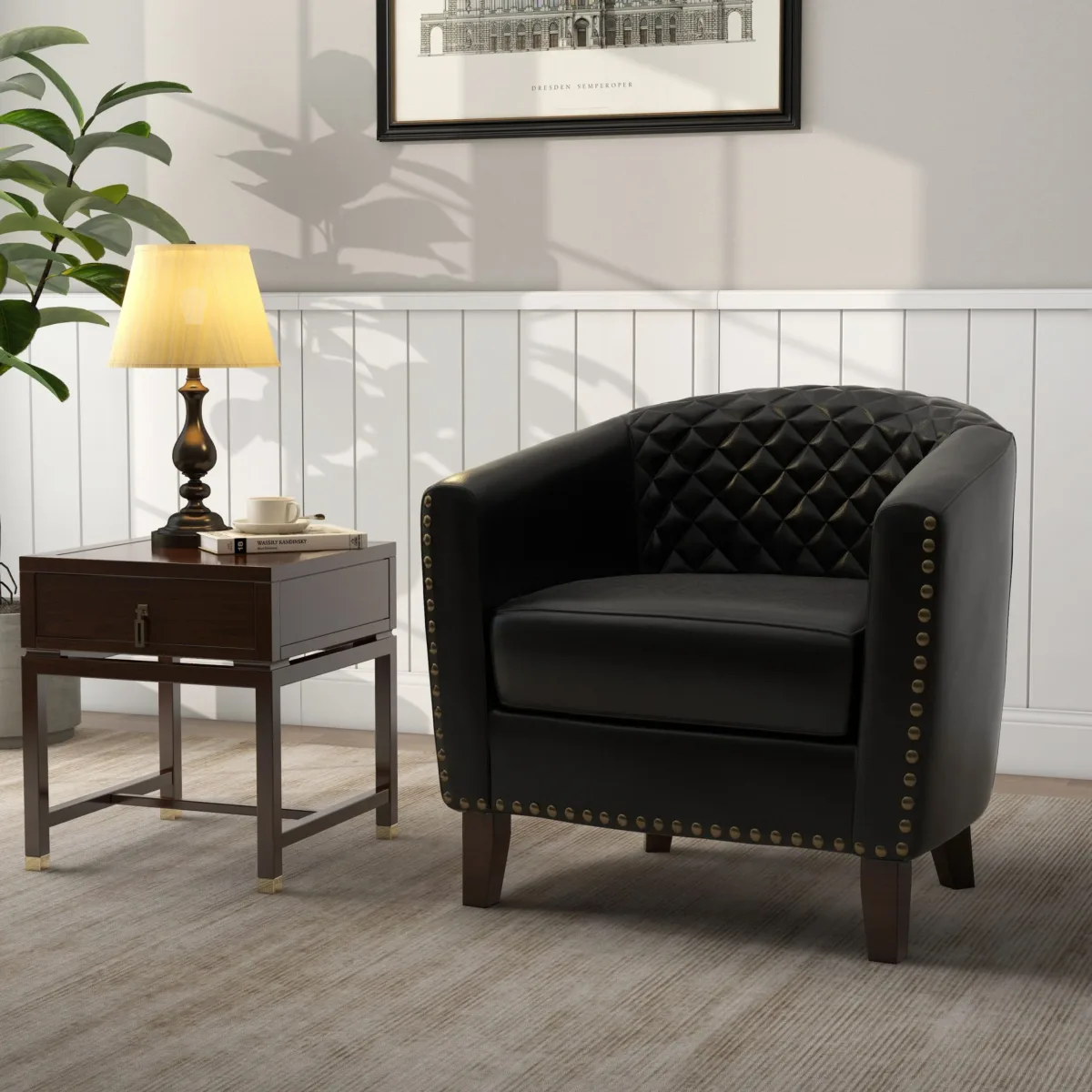 Lorvek Quilted Diamond Faux Leather Barrel Chair - Image 4