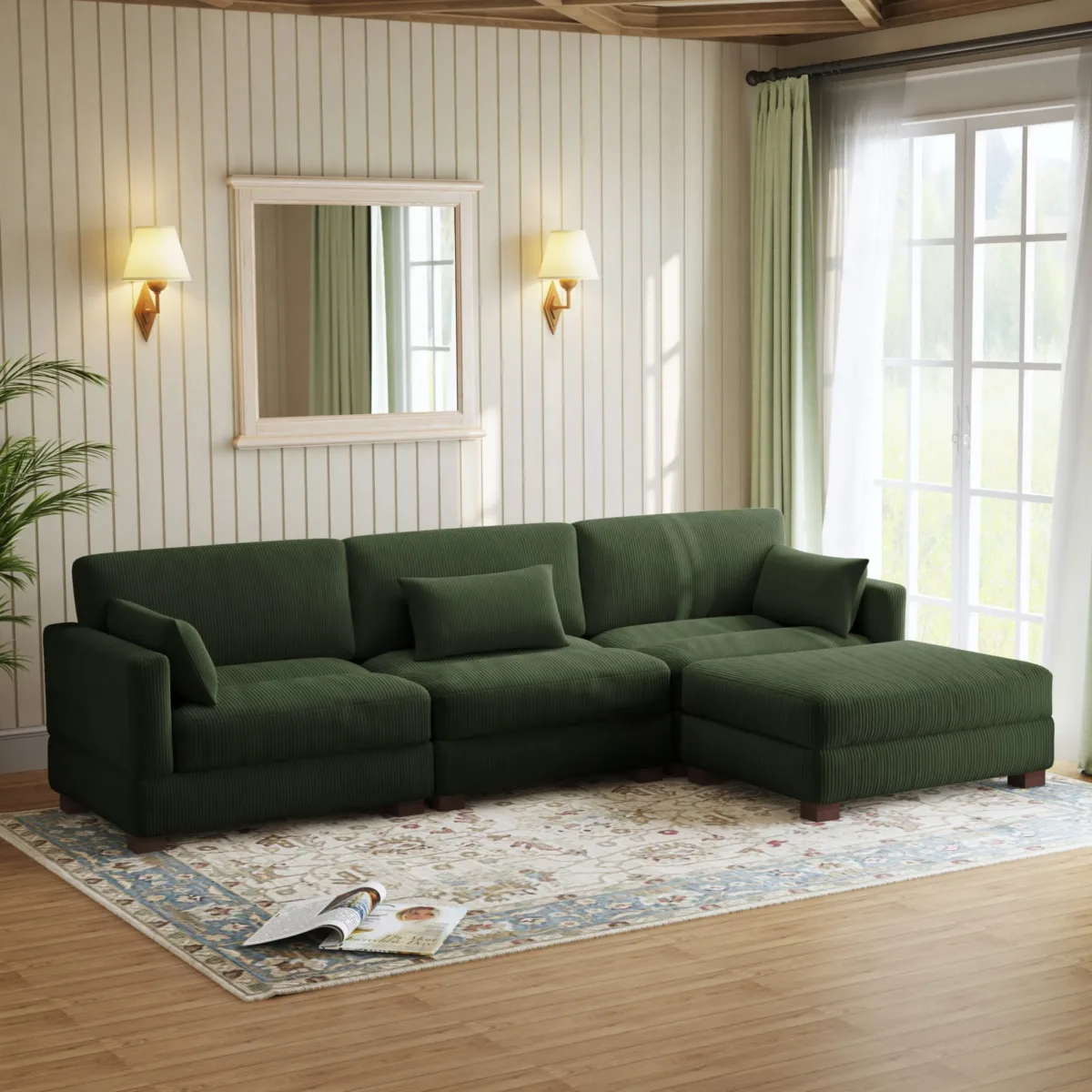 Auralyn 125″ 4-Piece Modular Corduroy L-Shape Sectional Sofa - Image 4