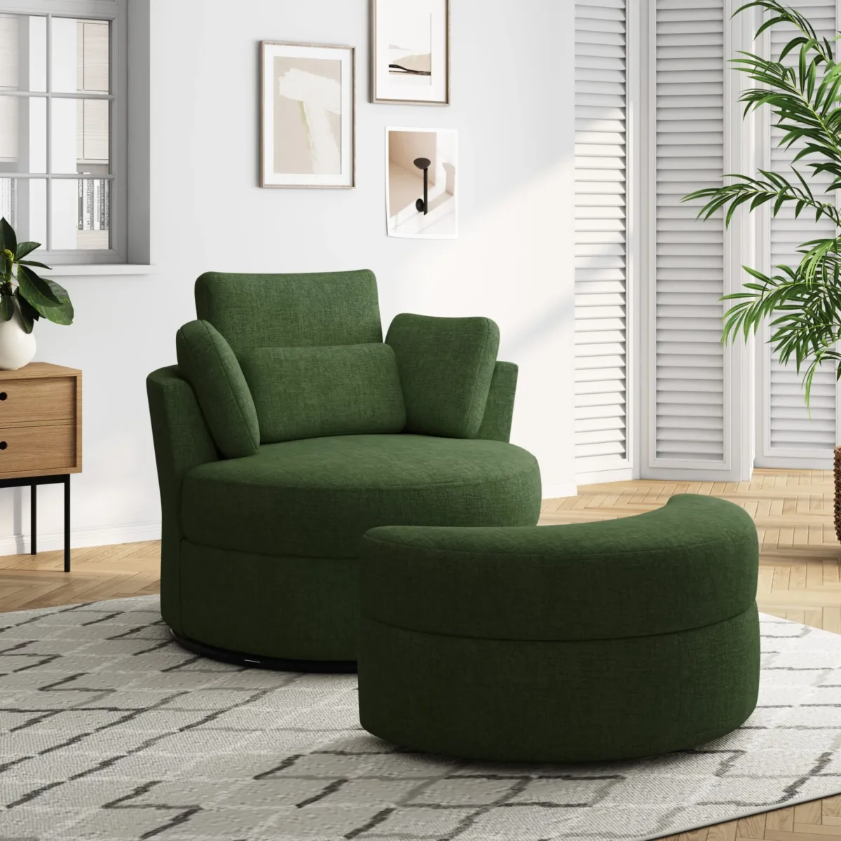 Elarae Swivel Barrel Chair with Storage Ottoman & Pillows - Image 5
