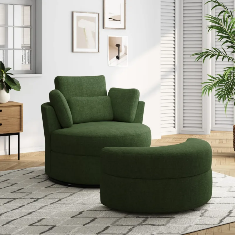 Elarae Swivel Barrel Chair with Storage Ottoman & Pillows - Image 5