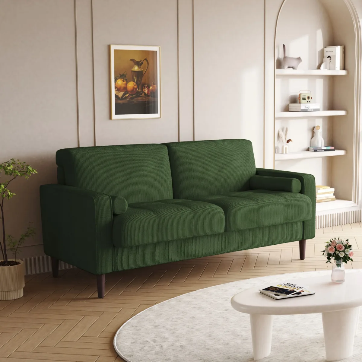 Tavian 61.8" Tufted Corduroy Loveseat with Pillows - Image 5