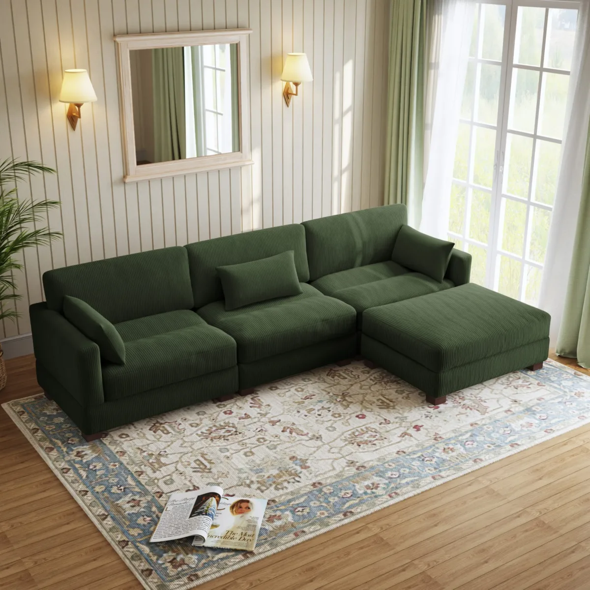 Auralyn 125″ 4-Piece Modular Corduroy L-Shape Sectional Sofa - Image 1