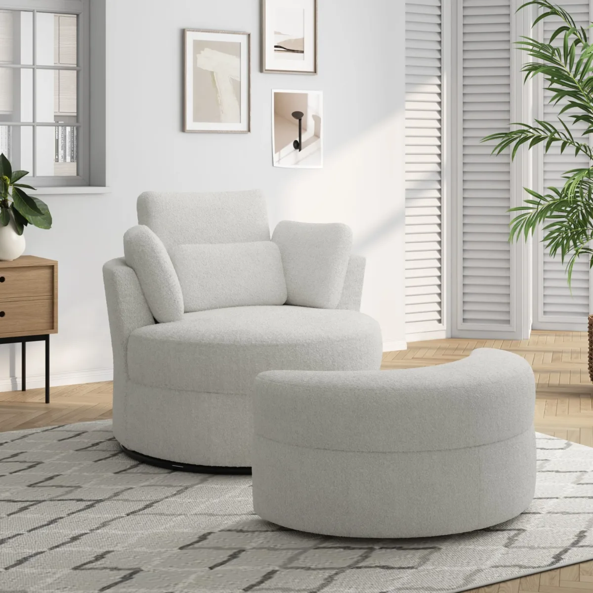 Elarae Swivel Barrel Chair with Storage Ottoman & Pillows - Image 4