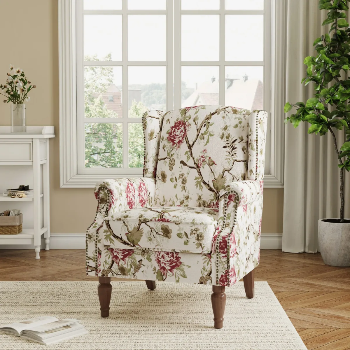 Rosven Floral Wingback Accent Chair with Nailheads - Image 9