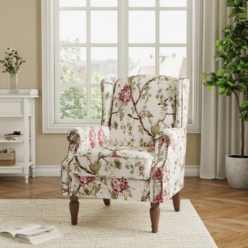 Rosven Floral Wingback Accent Chair with Nailheads - Image 9