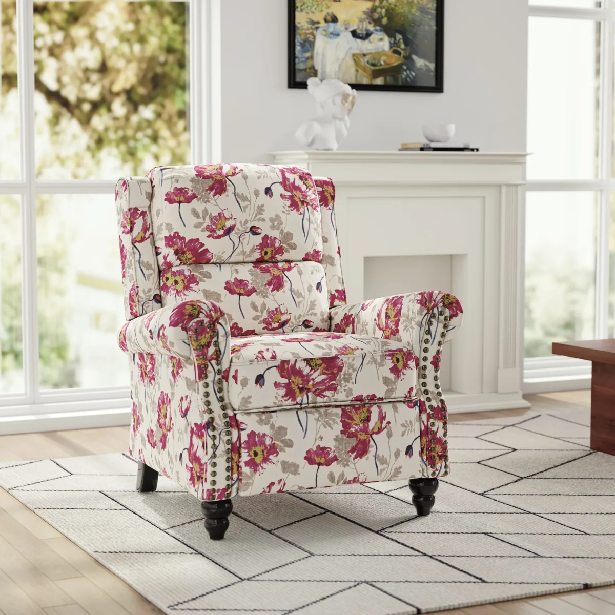 Kaelum Vintage Rolled Arms Recliner with Footrest - Image 5