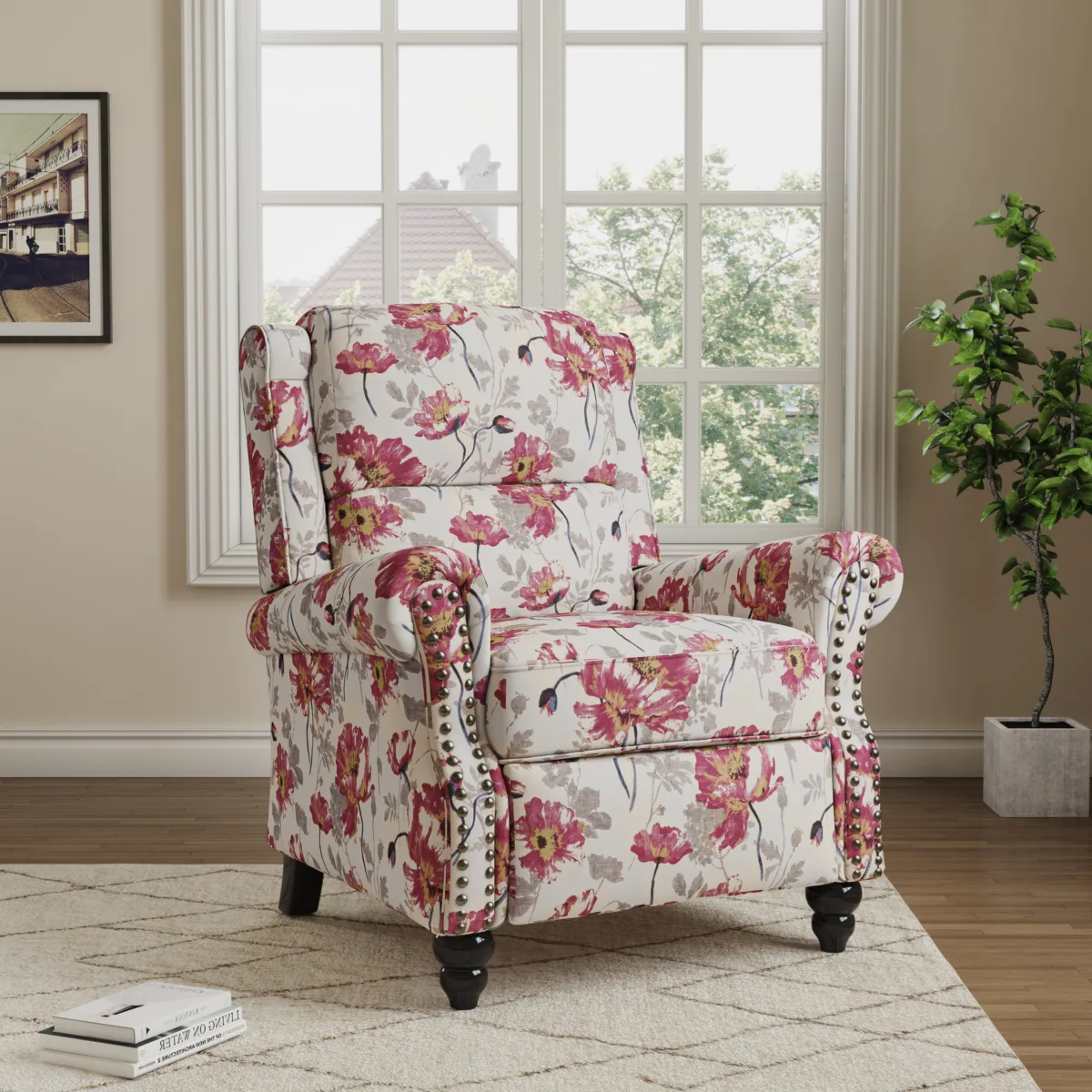Kaelum Vintage Rolled Arms Recliner with Footrest - Image 2