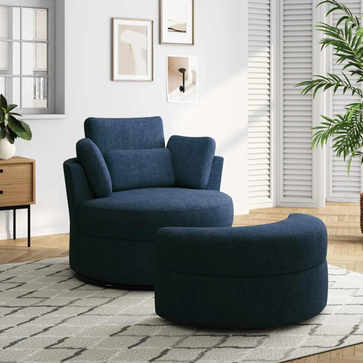 Elarae Swivel Barrel Chair with Storage Ottoman & Pillows - Image 2