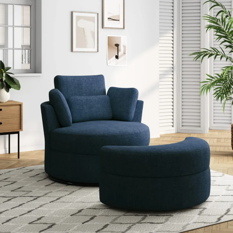Elarae Swivel Barrel Chair with Storage Ottoman & Pillows - Image 2