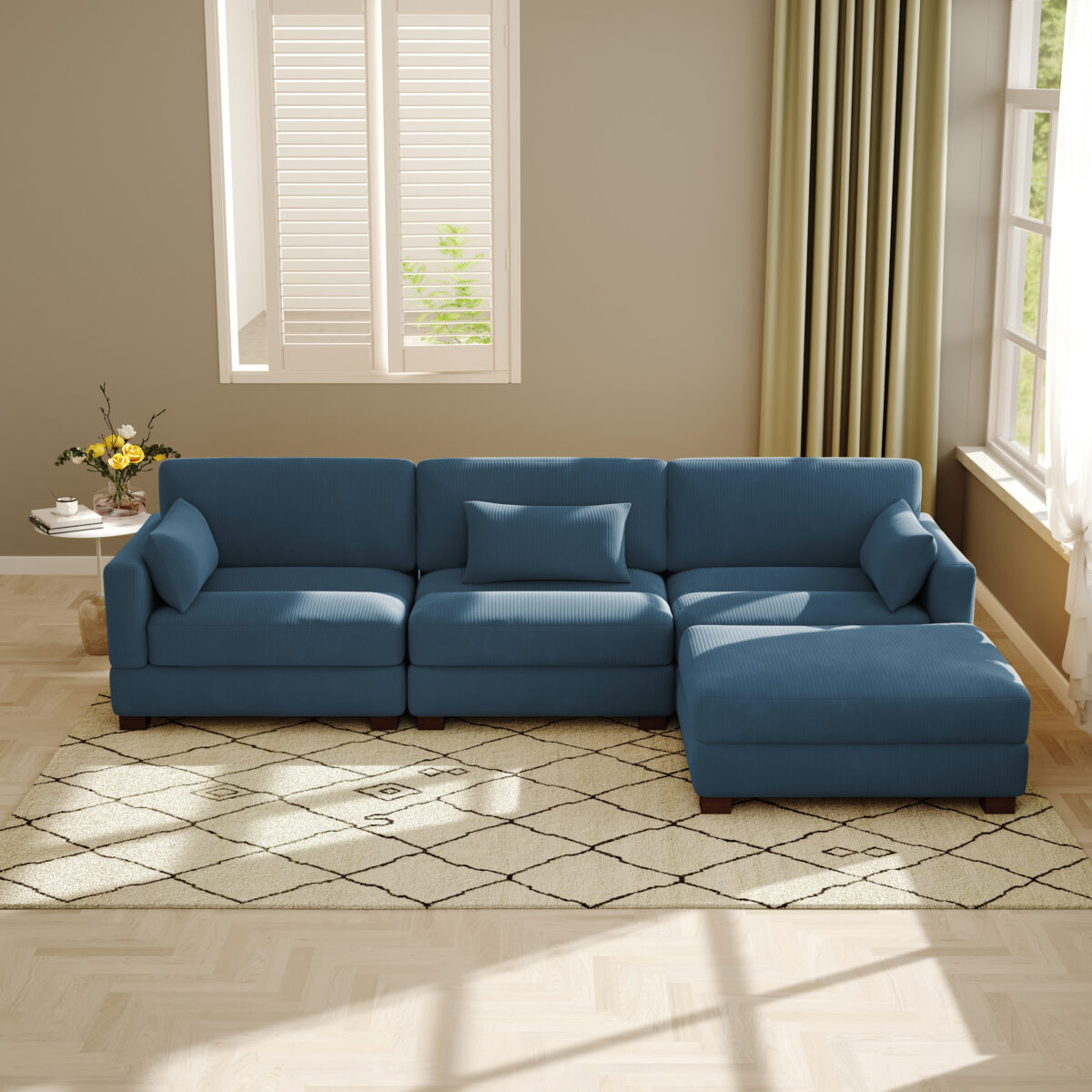 Auralyn 125″ 4-Piece Modular Corduroy L-Shape Sectional Sofa - Image 2