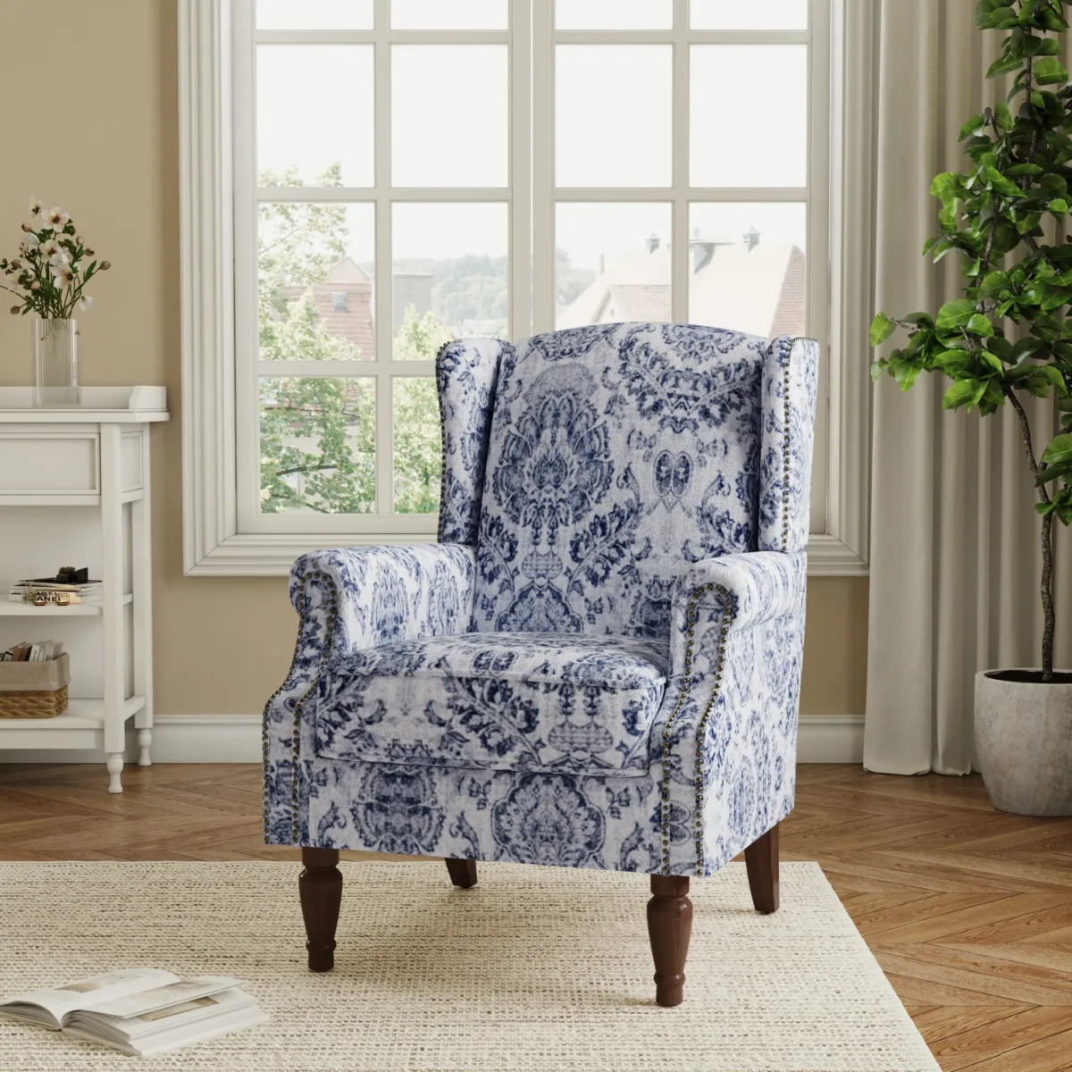Rosven Floral Wingback Accent Chair with Nailheads - Image 6