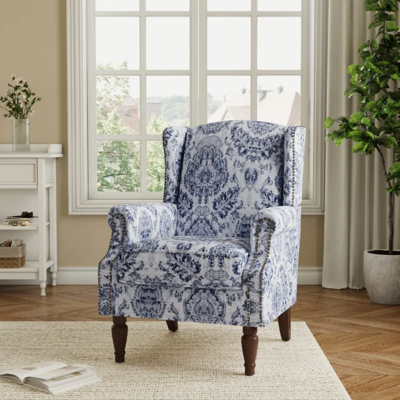 Rosven Floral Wingback Accent Chair with Nailheads - Image 6