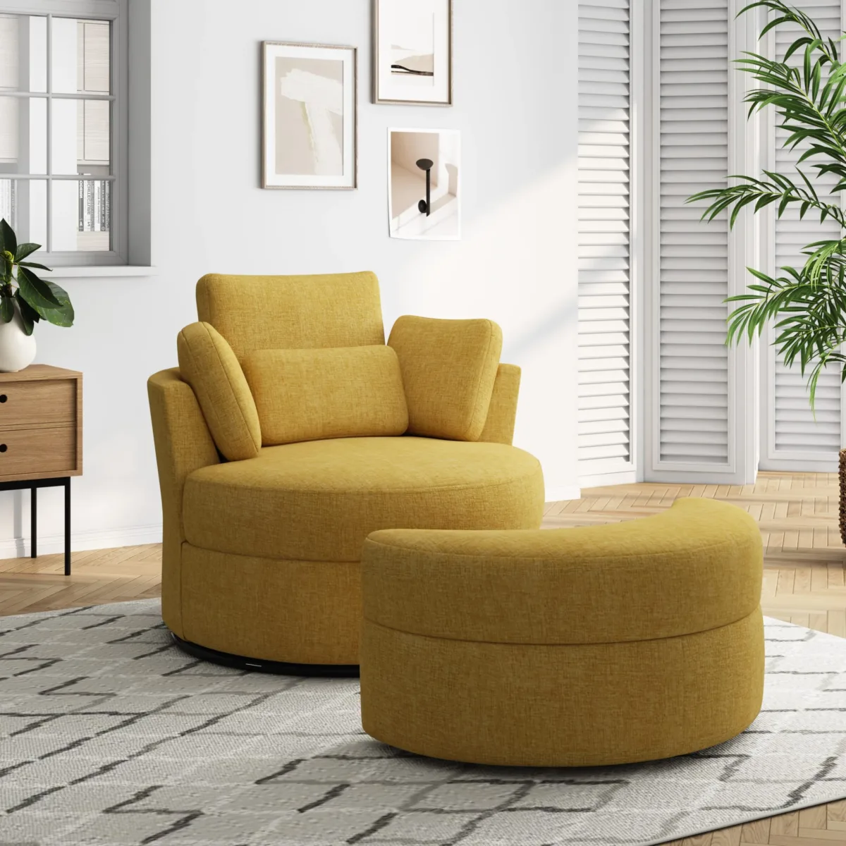 Elarae Swivel Barrel Chair with Storage Ottoman & Pillows - Image 3